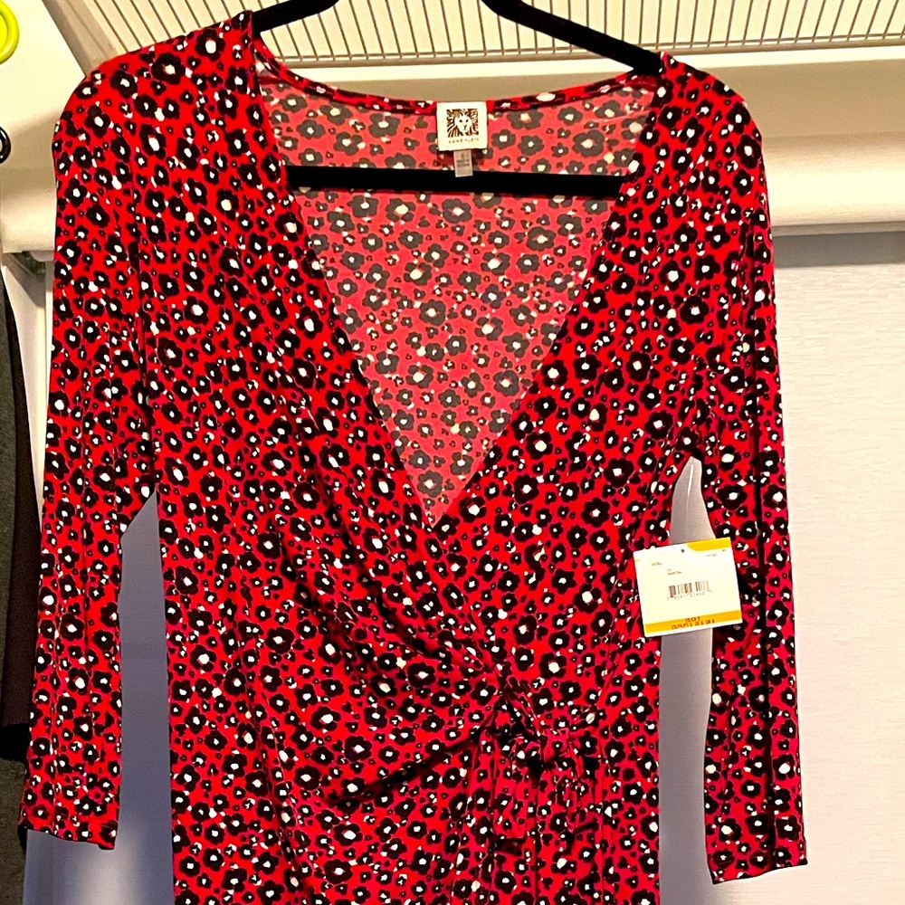 NEW NWT Anne Klein printed red faux wrap dress - Small